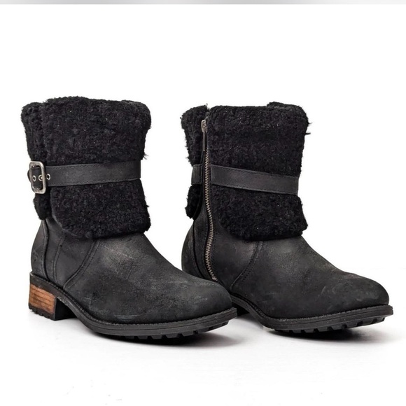 UGG Black Ankle Boots with Brown Heel USA 7 - Picture 1 of 8